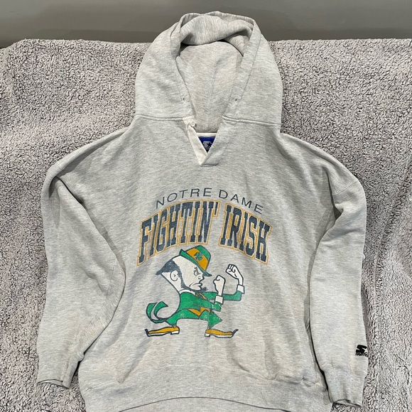 RARE VINTAGE Notre Dame Fighting Irish STARTER XL hooded sweatshirt leprechaun - Picture 1 of 13